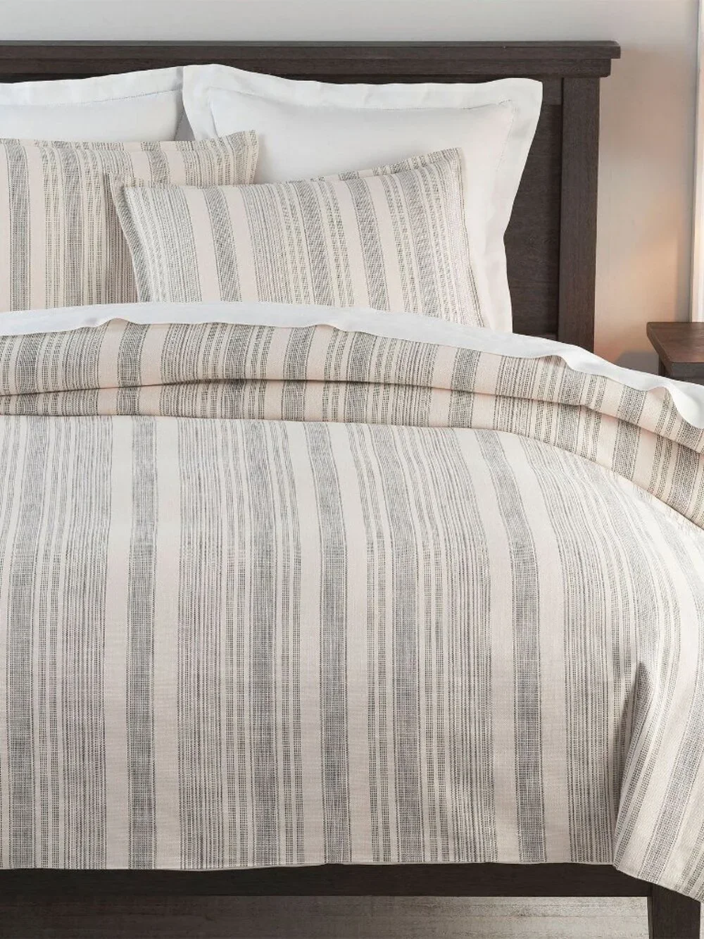 Pottery Barn Hawthorn Striped Cotton King Cal Duvet Cover Bedding Charcoal Gray